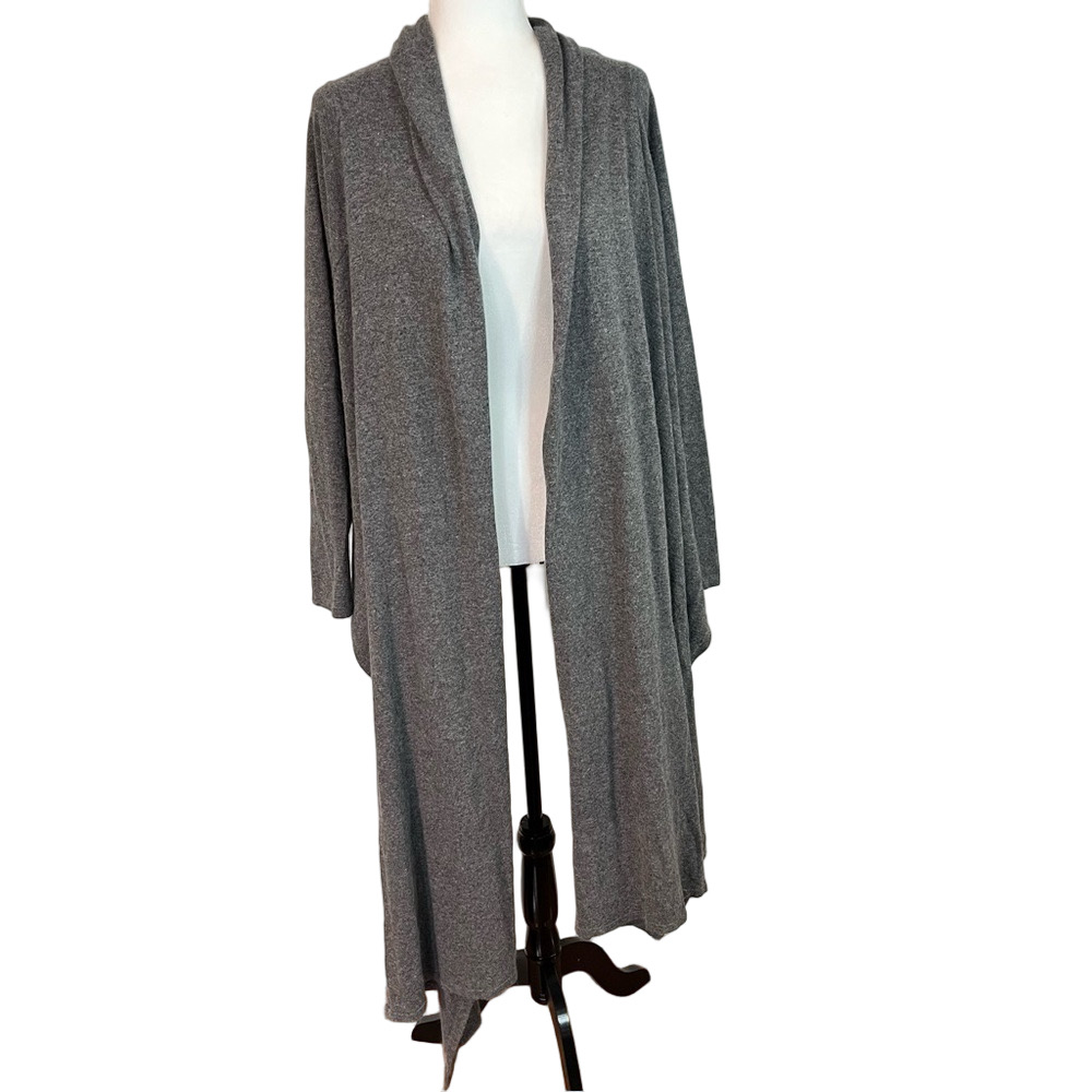 LINE Angora Cashmere Wrap Cardigan Large Gray Open Front  Drape Office Layer